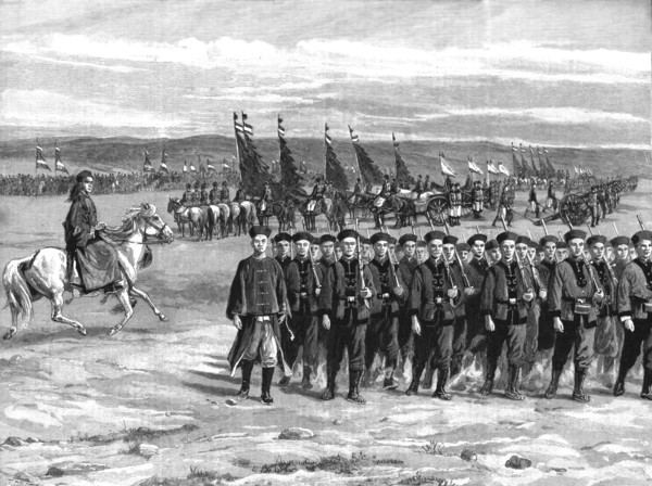 'The Chinese Army; Review of Troops in new uniforms recently adopted by Government, 1891. Creator: Unknown.