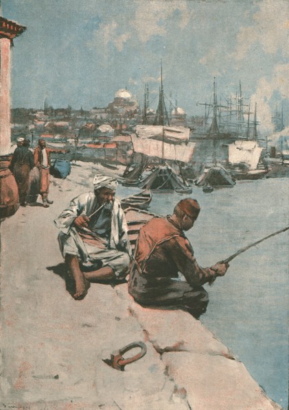 ''"On The Quay, Constantinople -- An Eastern Izaac Walton", after Frank Brangwyn', 1891. Creator: Frank Brangwyn.