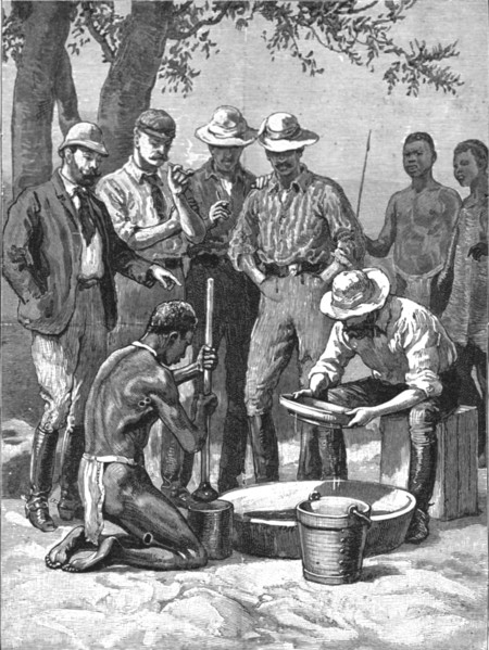'Lord Randolph Churchill in South Africa; watchg the experts 'panning out ' samples', 1891. Creator: Major Giles.