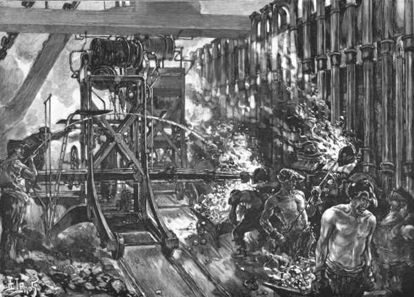 'The London Gas Supply; Sketches showing Method of Manufacture; Interior of Retort House', 1891. Creator: Unknown.