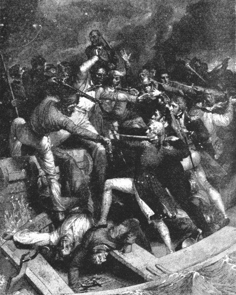 'Nelson's Conflict with a Spanish Launch, July 3, 1797 at the Blockade of Cadiz...', 1891. Creator: Richard Westall.