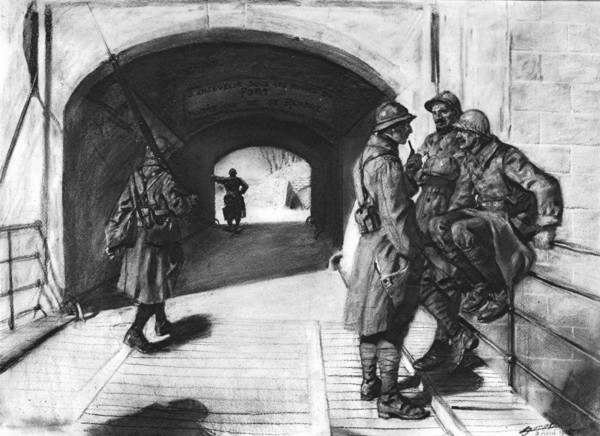 'A l'entrée du fort Saint-Michel, au Nord de Verdun; entre deux bombardements', 1916. Creator: Lucien Jonas.