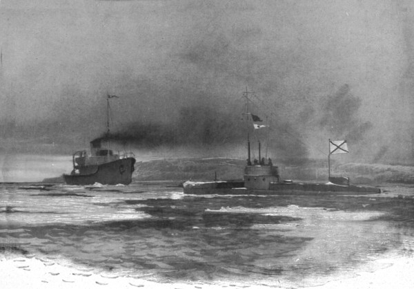 'Un bateau brise-glaces ouvre un chenal devant un sous-marin russe a son retour de croisiere', c1915 Creator: Unknown.