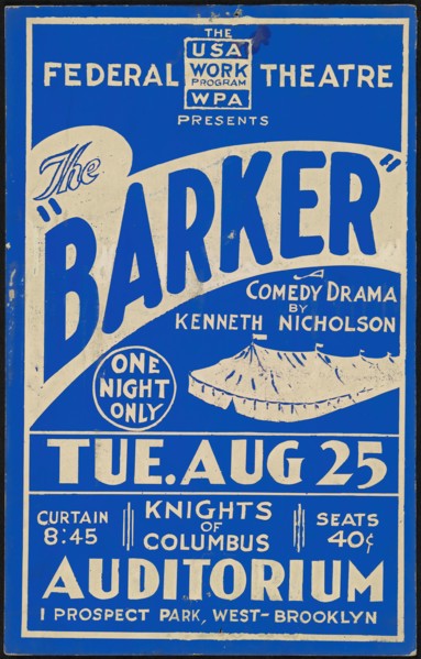 The Barker, New York, [193-]. Creator: Unknown.