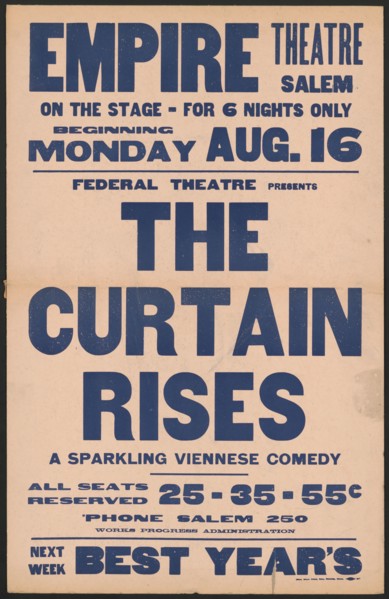 The Curtain Rises, Salem, MA, 1937. Creator: Unknown.