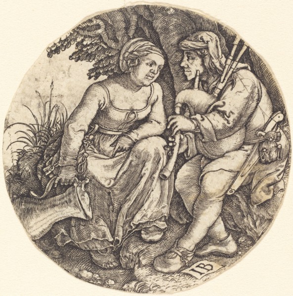 Bagpipe Player with His Lover. Creator: Master I. B..