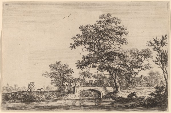 Four Men on a Stone Bridge. Creator: Anthonie Waterloo.