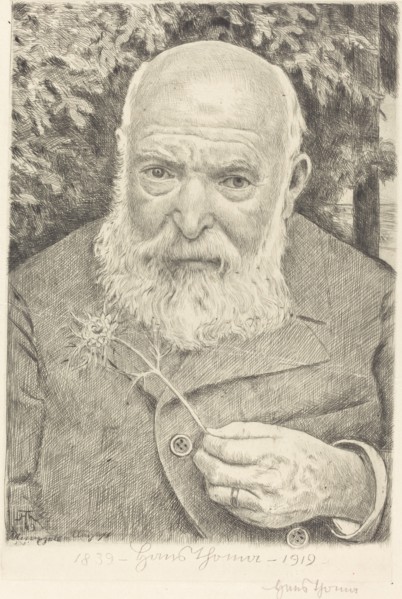 Self-Portrait VI with Flower, 1909. Creator: Hans Thoma.