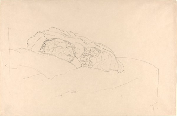 Curled up Girl on Bed, 1916/1917. Creator: Gustav Klimt.