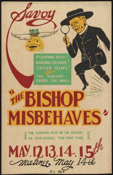 The Bishop Misbehaves, San Diego, 1938. Creator: Unknown.