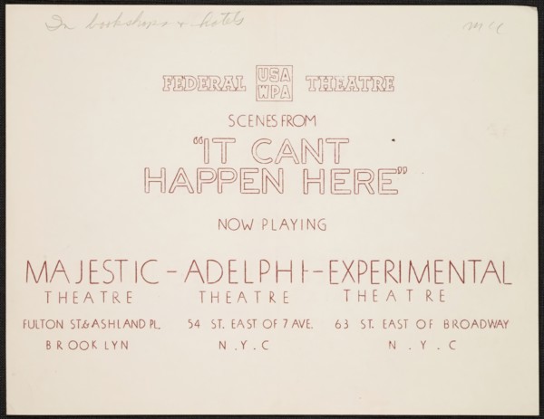 It Can't Happen Here, New York, [1930s]. Creator: Unknown.