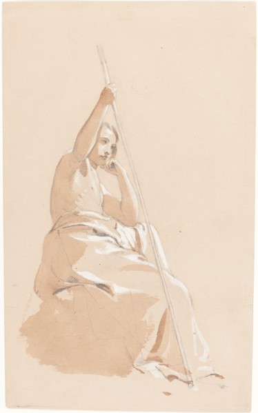 Seated Youth with a Staff, c. 1815. Creator: William Etty.