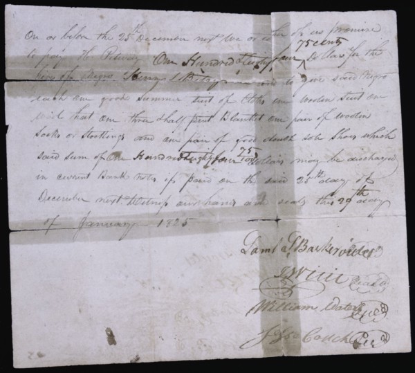 Slave hire agreement, January 29, 1825.  Creator: Unknown.