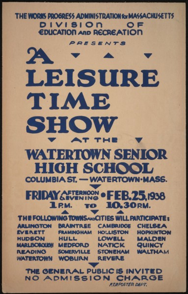A Leisure Time Show, Watertown, MA, 1938. Creator: Unknown.