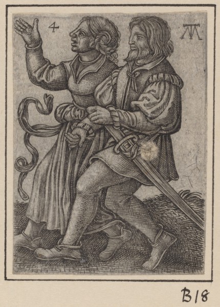 Dancing Couple, Facing Left, c. 1540. Creator: Martin Treu.