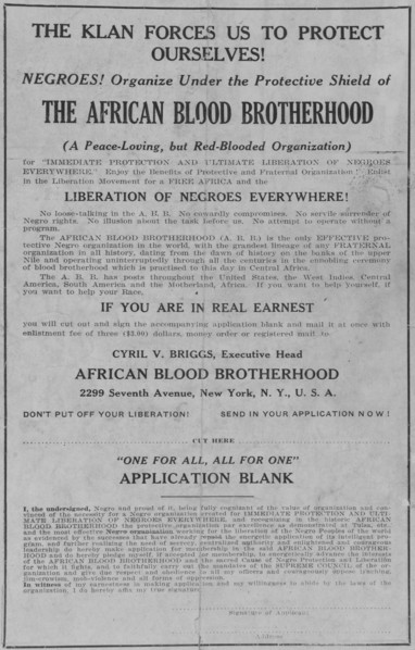 The African Blood Brotherhood, 1918-1922. Creator: Unknown.