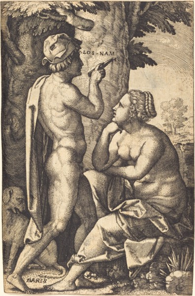 Paris Writing Words of Love to Oenone. Creator: Georg Pencz.