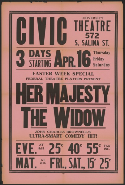 Her Majesty the Widow 1, Syracuse, NY, 1936. Creator: Unknown.