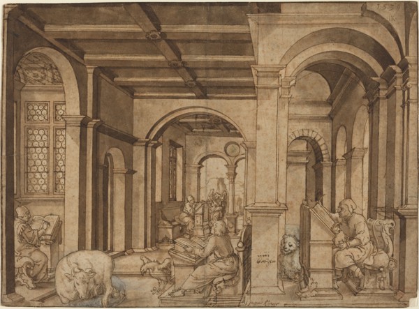 Four Evangelists in a Scriptorium, 1539. Creator: Master I.K..
