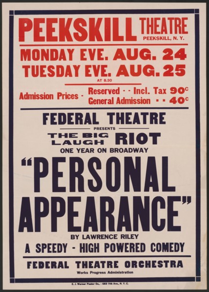 Personal Appearance 1, Peekskill, NY, [1930s]. Creator: Unknown.