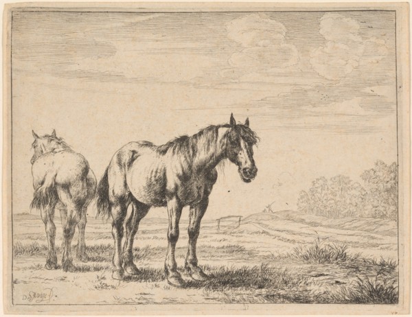 Two Plow Horses Standing in a Field, 1651. Creator: Dirck Stoop.