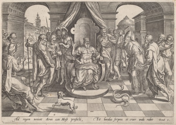 Moses and Aaron before the Pharaoh, c.1585. Creator: Jan Wierix.