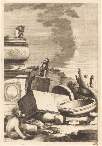 Ruins with Monkeys and an Owl, c. 1650. Creator: Bernhard Zaech.