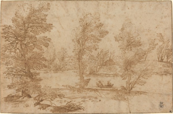 Woodland River with a Boat, c. 1590. Creator: Agostino Carracci.