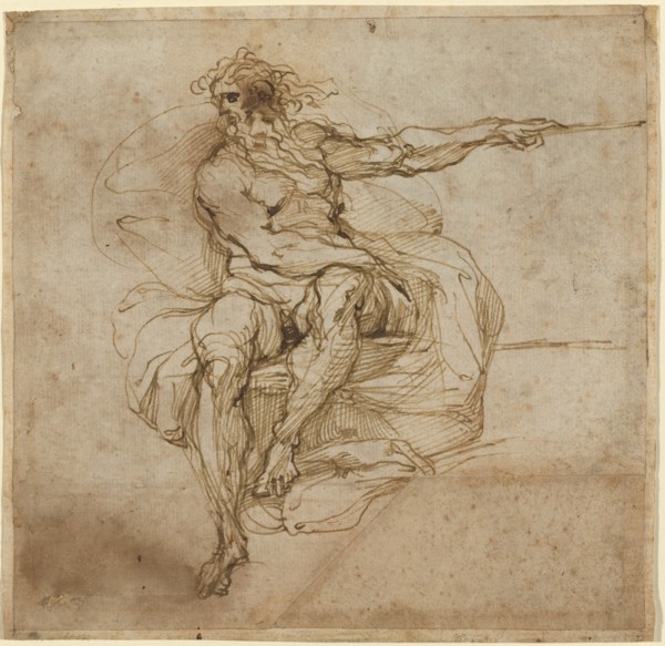 Seated Male Nude [recto], 1600/1602. Creator: Agostino Carracci.