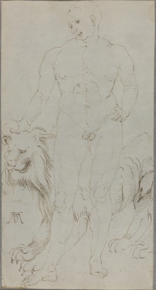 Male Nude with a Lion [verso], c. 1500. Creator: Albrecht Durer.