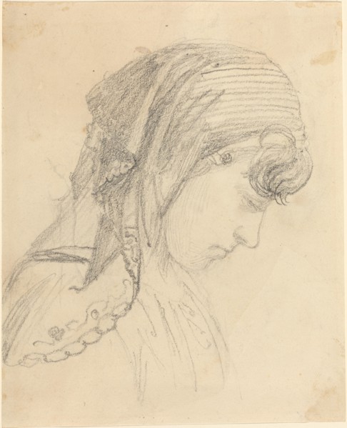 Head of a Woman in a Scarf, Looking Down. Creator: John Flaxman.