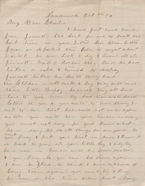 Letter with news of a child's death, 1876-1913. Creator: Unknown.