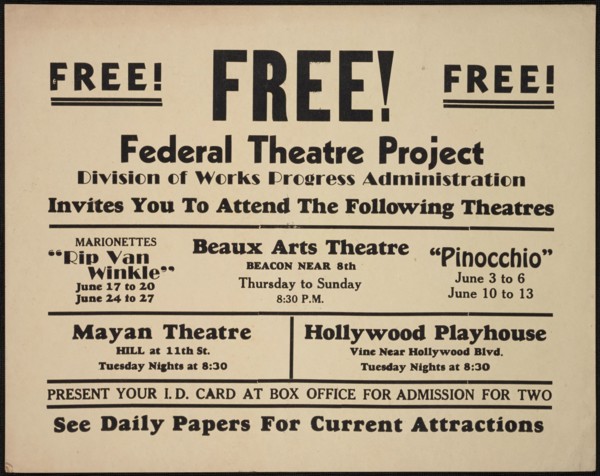 Theatre poster, Los Angeles, Los Angeles, [193-]. Creator: Unknown.