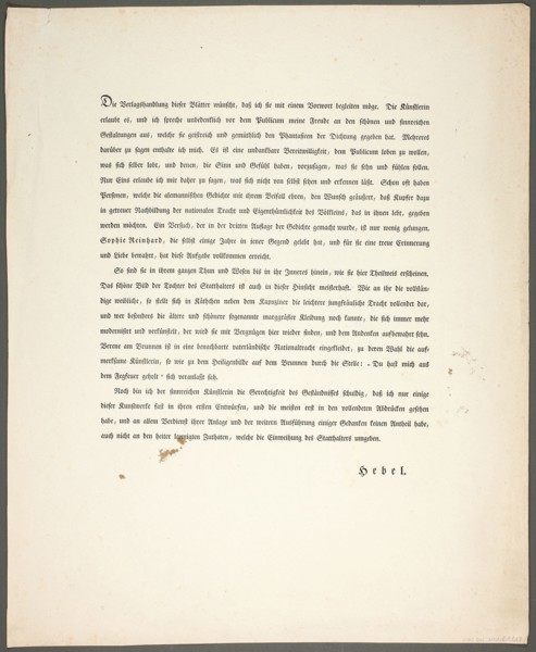 Foreward, from Zehn Blätter zu Hebels Alemannischen Gedichten, 1820.
