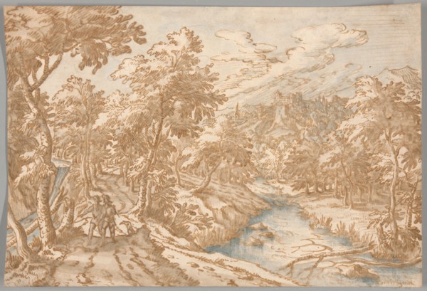 Landscape with Two Men Walking, 1580/1631. Creator: Tobias Verhaecht.