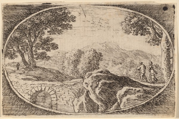 Two Figures near a Small Stone Bridge. Creator: Herman van Swanevelt.