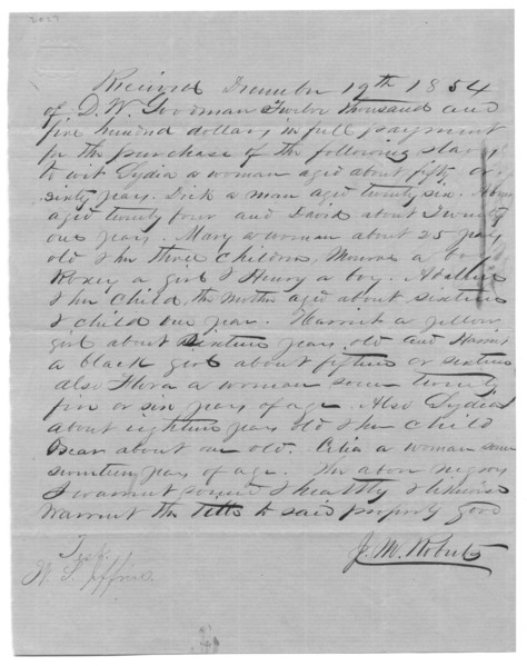 Receipt for $12,500 for slave purchase, 1854-12-19. Creator: Unknown.