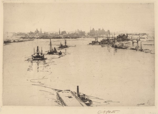 Williamsburg from the Bridge (Sketch), 1889. Creator: Charles A Platt.