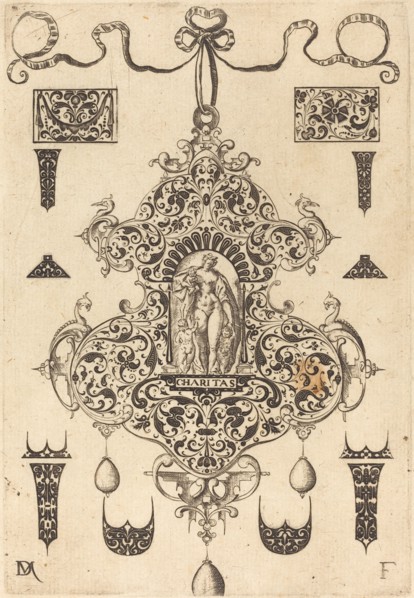 Large Pendant, Charity Standing at Centre, 1593. Creator: Daniel Mignot.