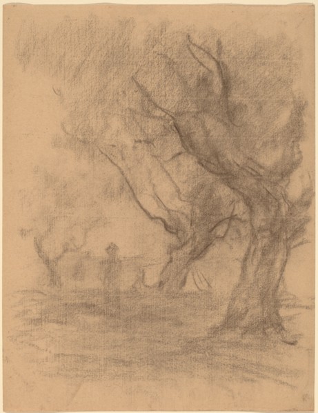Woman Standing beneath Two Trees, c. 1877. Creator: William Morris Hunt.