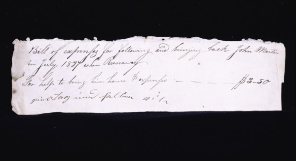 Bill for $3.50 for return of runaway slave, July 1827. Creator: Unknown.