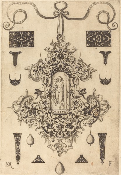 Large Pendant, Strength Standing at Centre, 1593. Creator: Daniel Mignot.