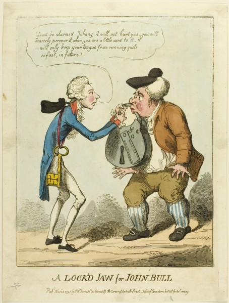 A Lock'd Jaw for John Bull, published November 23, 1795. Creator: Unknown.