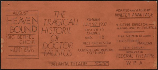 The Tragicall Historie of Doctor Faustus, Atlanta, 1937. Creator: Unknown.