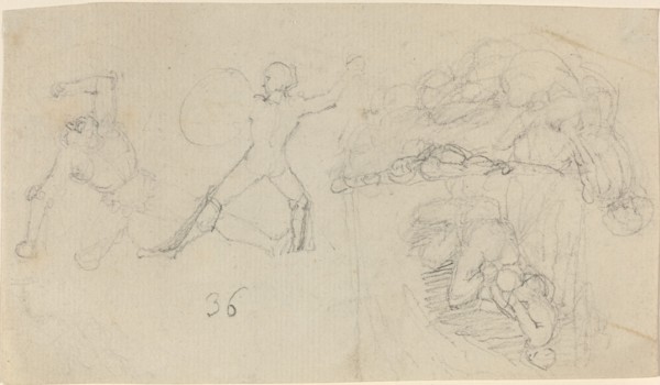 Sheet of Sketches, including Two Warriors Fighting. Creator: John Flaxman.