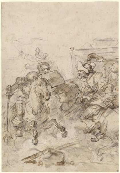 Don Quixote Attacking the Biscayan, 1780s. Creator: Jean-Honore Fragonard.