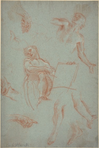 Sheet of Studies with Figures, Hands, and Feet. Creator: Agostino Masucci.