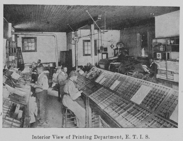 Interior view of Printing Department, E. T. I. S., 1903. Creator: Unknown.