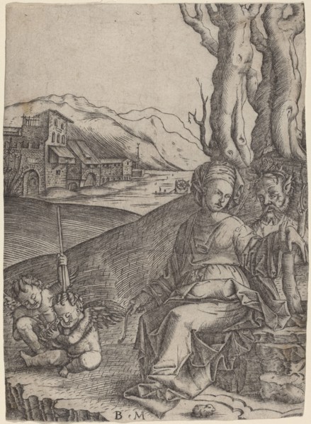 Woman and Satyr with Two Cupids, c. 1506/1512. Creator: Benedetto Montagna.