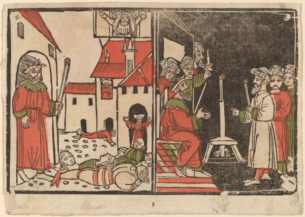 Massacre of the Firstborn and Egyptian Darkness, c. 1490. Creator: Unknown.